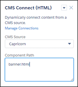 Enter the path to content for the CMS Connect HTML component