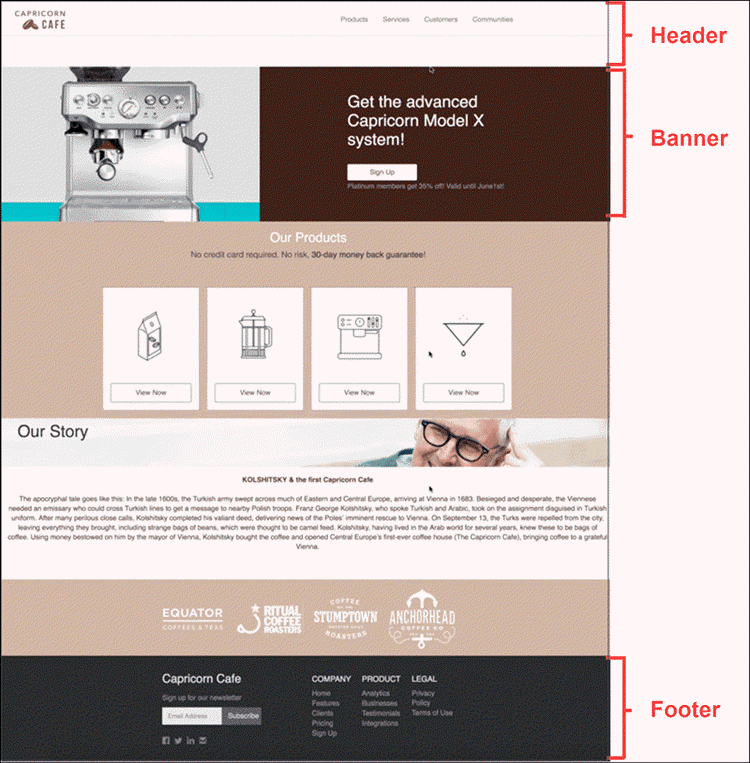 The site page displays the header, footer, and banner content