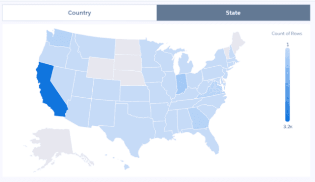 The map of the United States shows because the State toggle option is selected.