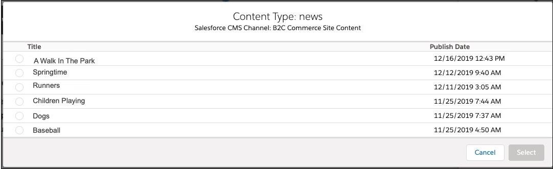 Select CMS content