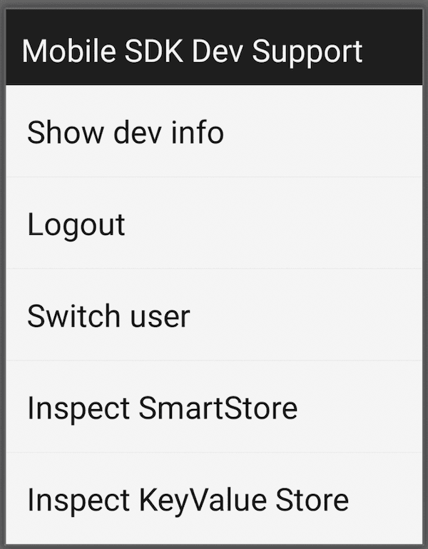 Dev Support main screen for Android