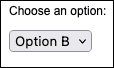 A simple HTML form that contains a dropdown list. The text "Choose an option" is shown above the list. In the list itself, Option B is chosen by default.
