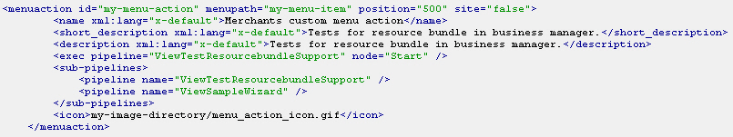 XML Snippet for Custom Menu Action