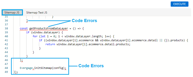 Sitemap JS Code Errors