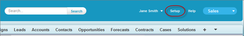 The Setup link in the user interface header