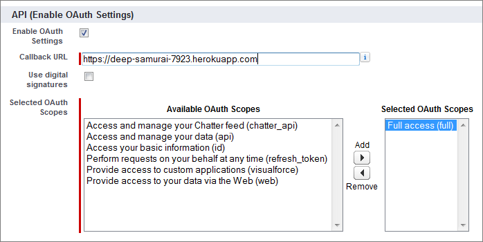 Canvas app OAuth settings