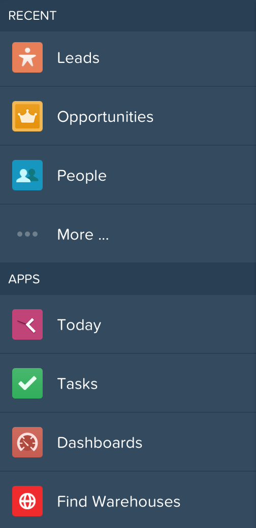 Find warehouses navigation menu