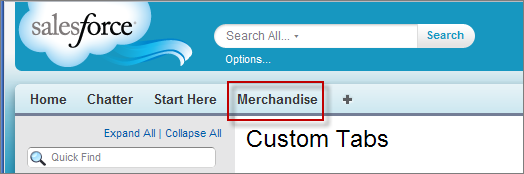 The newly created Merchandise tab