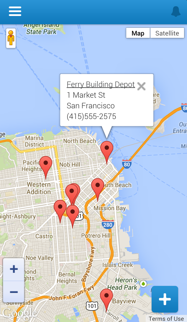 Google map with nearby warehouses