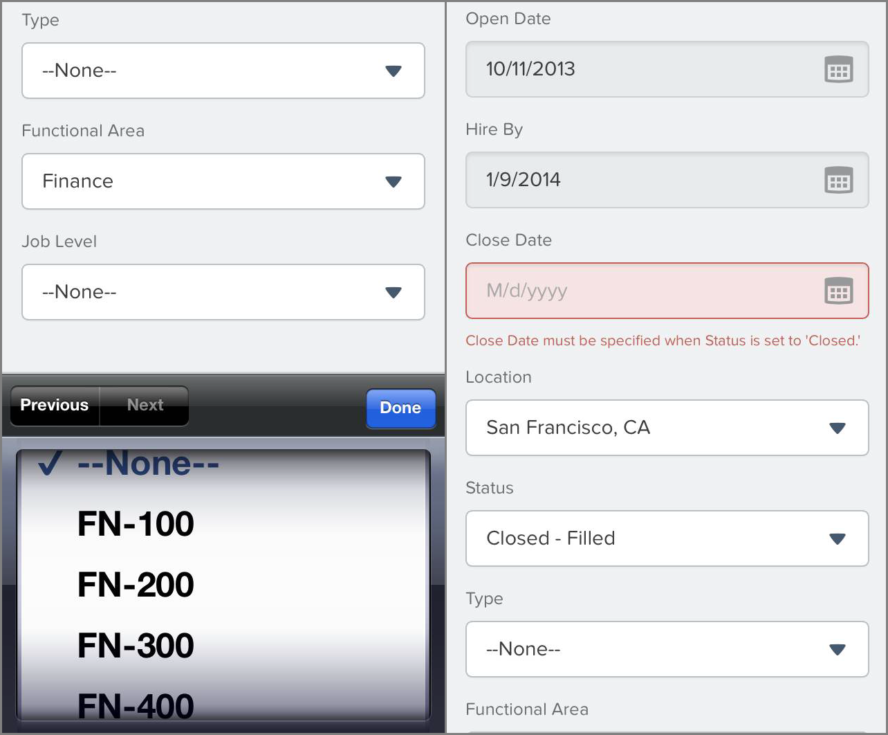 Dependent picklist and validation rule in Salesforce1