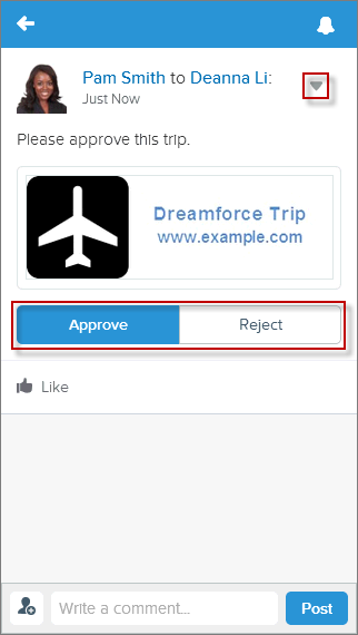 Approve and Reject action links