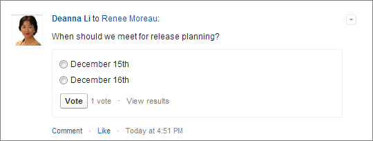 Feed item containing text and a poll