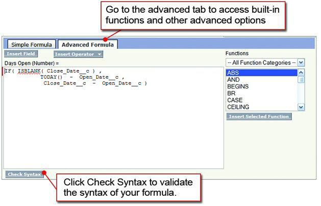 The Custom Formula Field editor