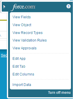 The Force.com quick access menu