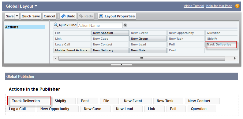 Add action to global layout