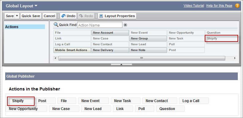 Add action to global layout