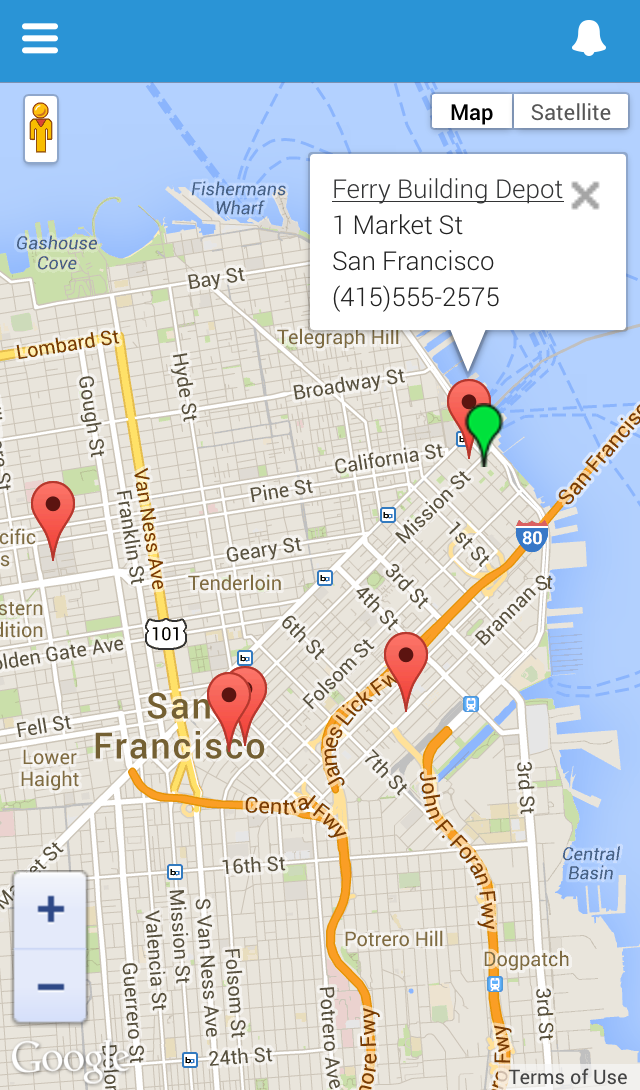 Google map with nearby warehouses