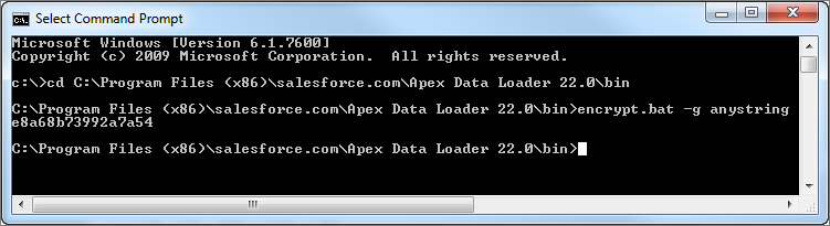 Command prompt for creating an encryption key.