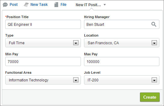 Fields for a New IT Position in the Chatter Publisher