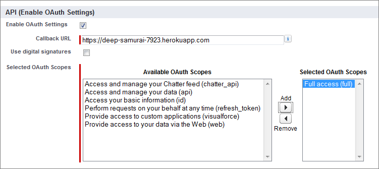 Canvas app OAuth settings