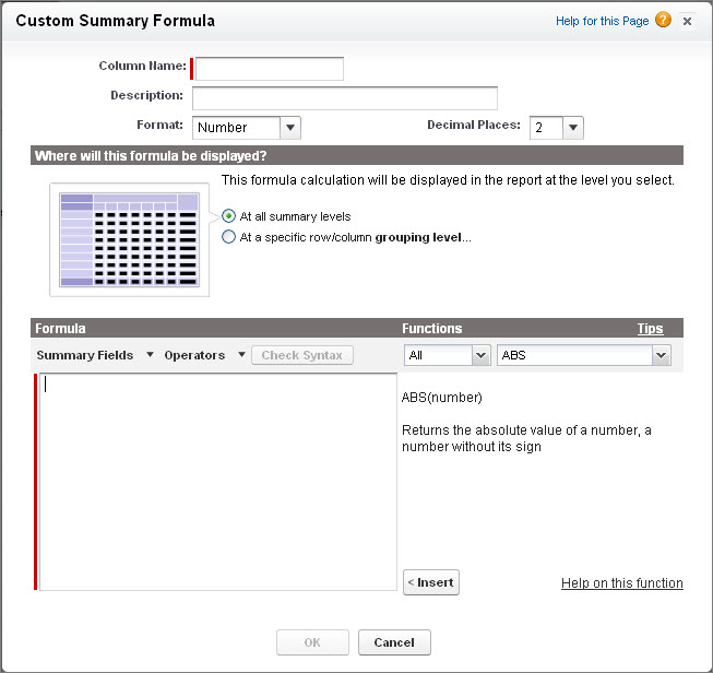 The custom summary formula builder