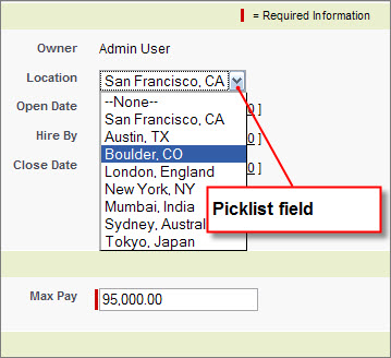A Location picklist field displaying large worldwide cities