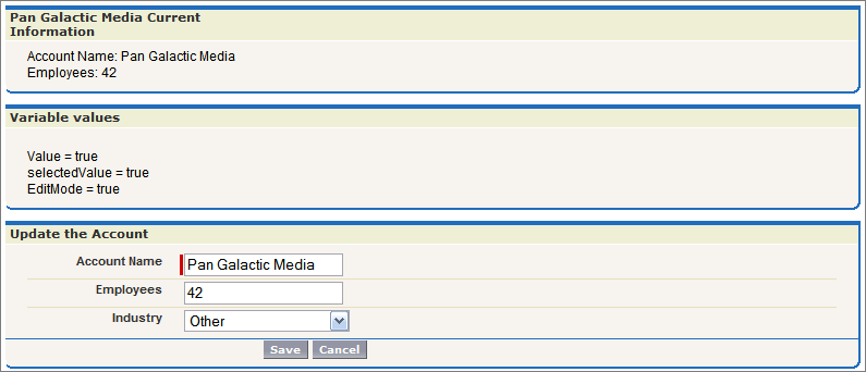 The page displayed as a result of a postback request