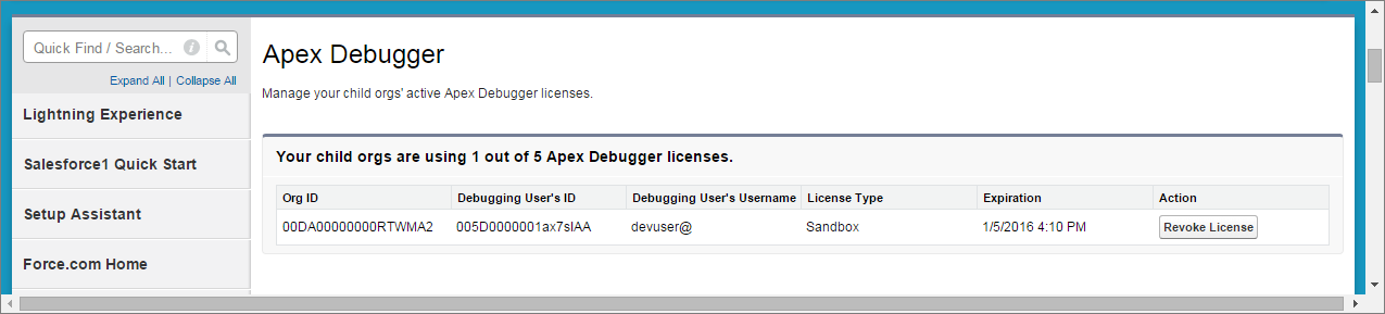 Manage sessions on the Apex Debugger page in Setup