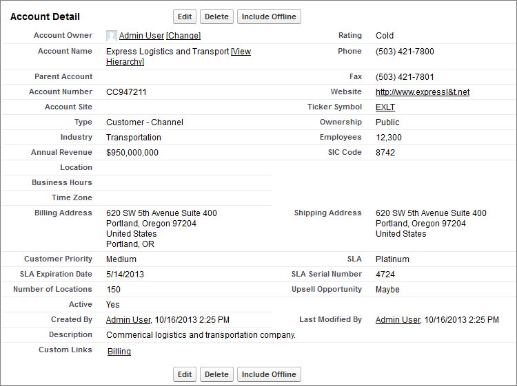 Account Detail Page