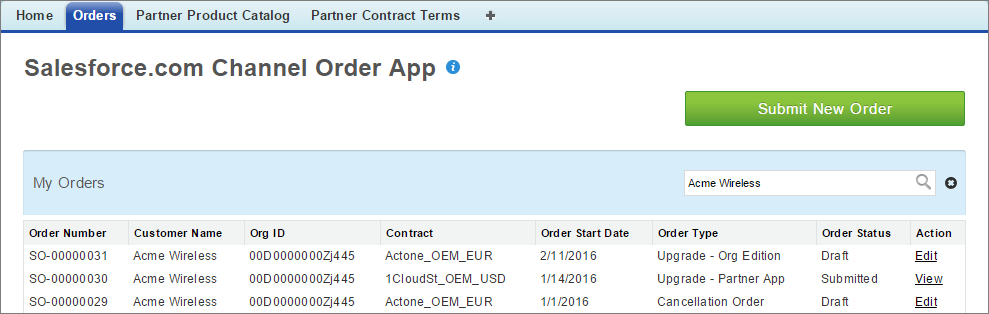 A view of the My Orders section in the Channel Order App