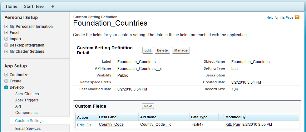 Custom Setting Countries Example