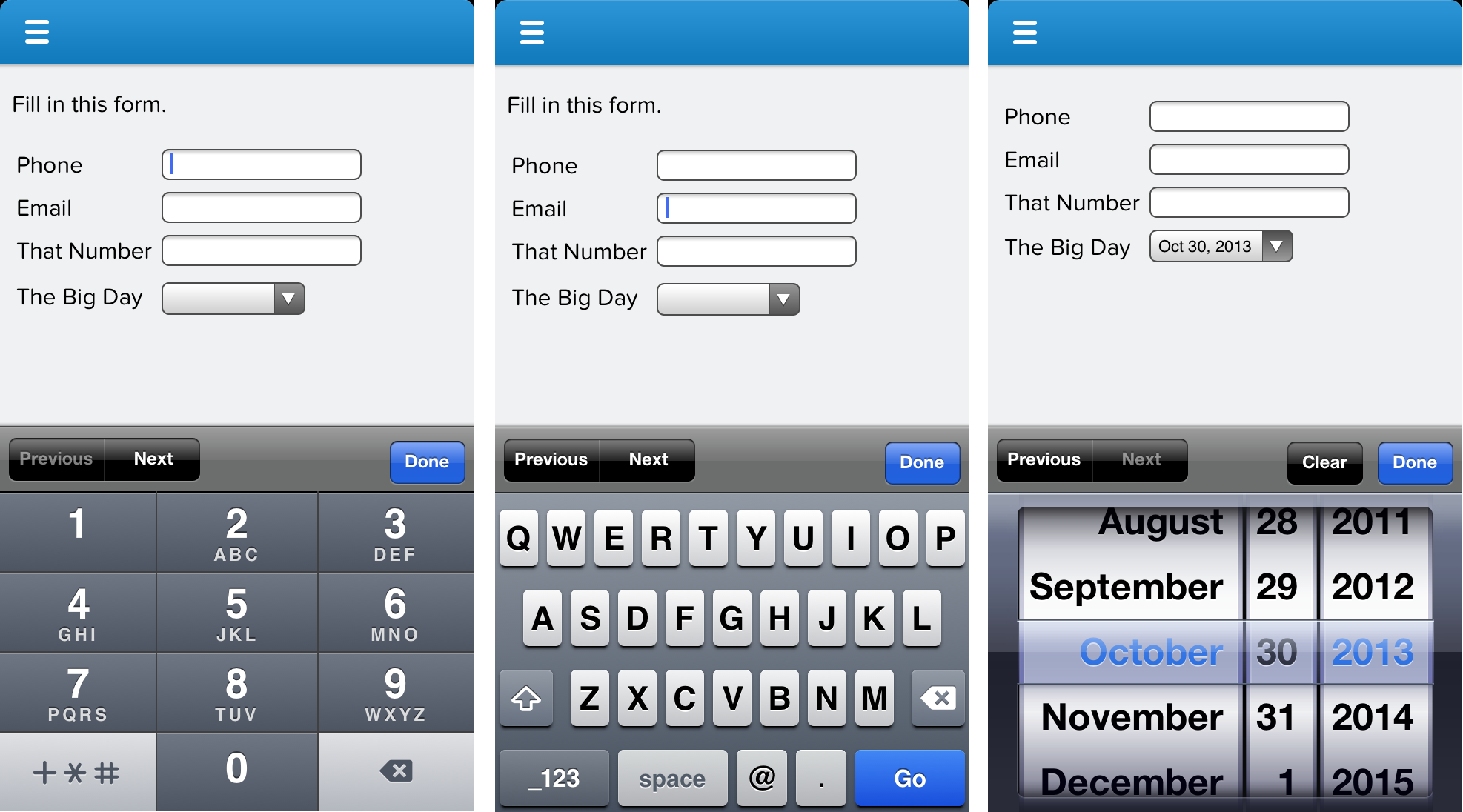 Filling in form fields