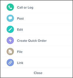 Create Quick Order action in the action menu