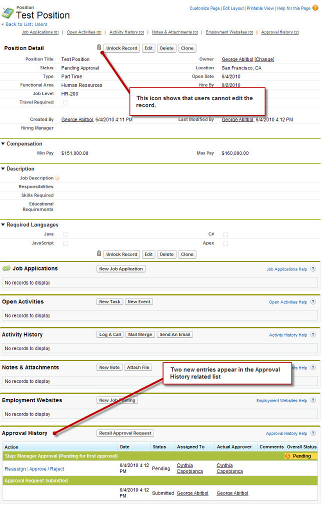 The submitted position record