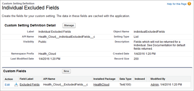 The Individual Excluded Fields page.