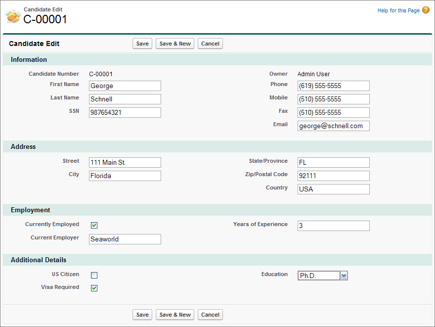 The Candidate detail page