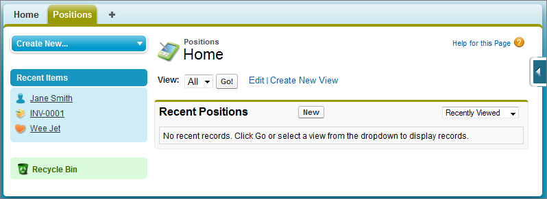 The home page for the Positions tab