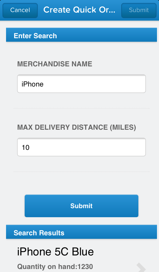 Create Quick Order search