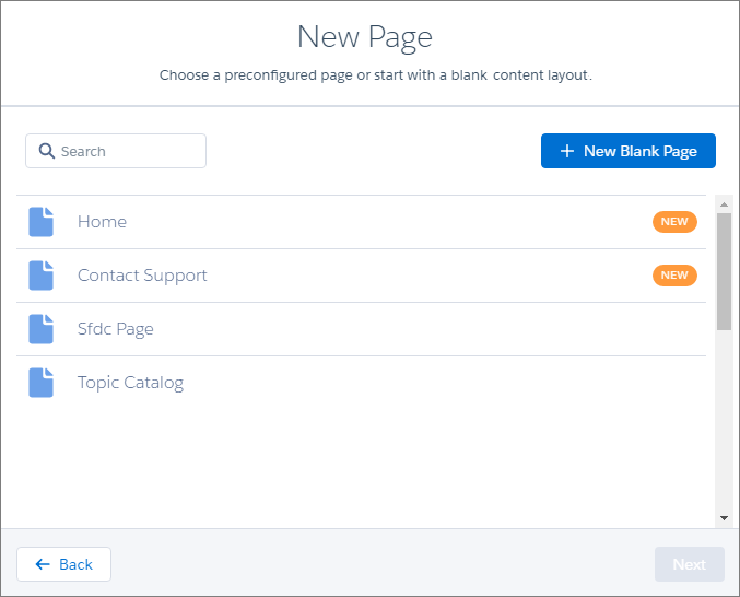 New Page dialog box
