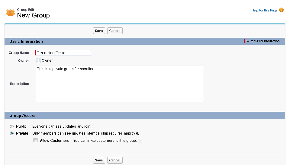 New group page in Chatter