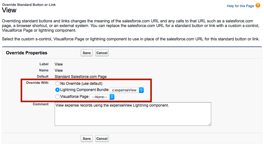 Override a standard action with a Lightning component