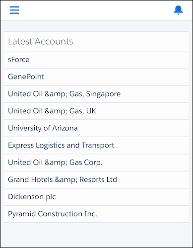 Visualforce latest accounts page styled with the Lightning Design System.