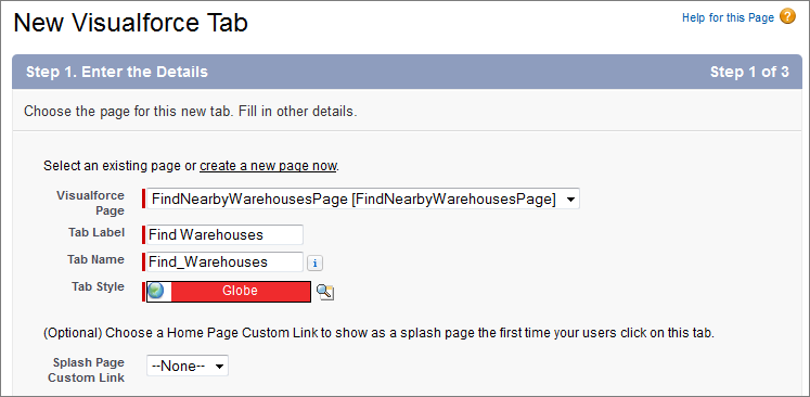 Create Find Warehouses tab