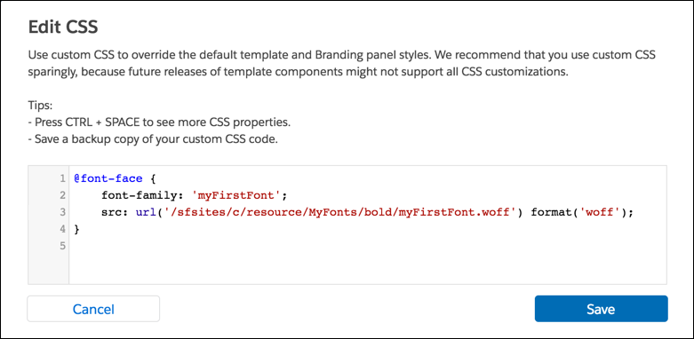 CSS editor with custom font example