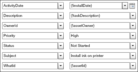 Setting the task's fields with variables and flow resources