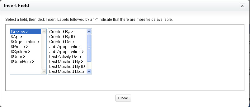 The Insert Field dialog box