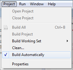 Select Build Automatically from the Project menu.