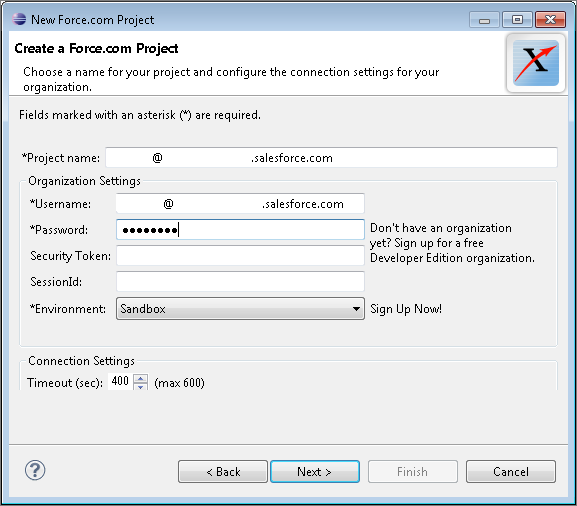 New Force.com Project window
