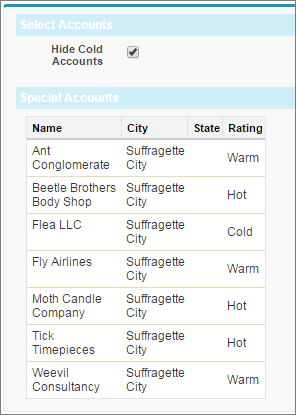 Visualforce page with some but not all cold accounts hidden