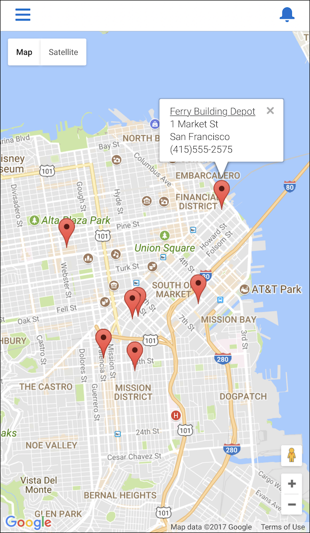 Google map with nearby warehouses